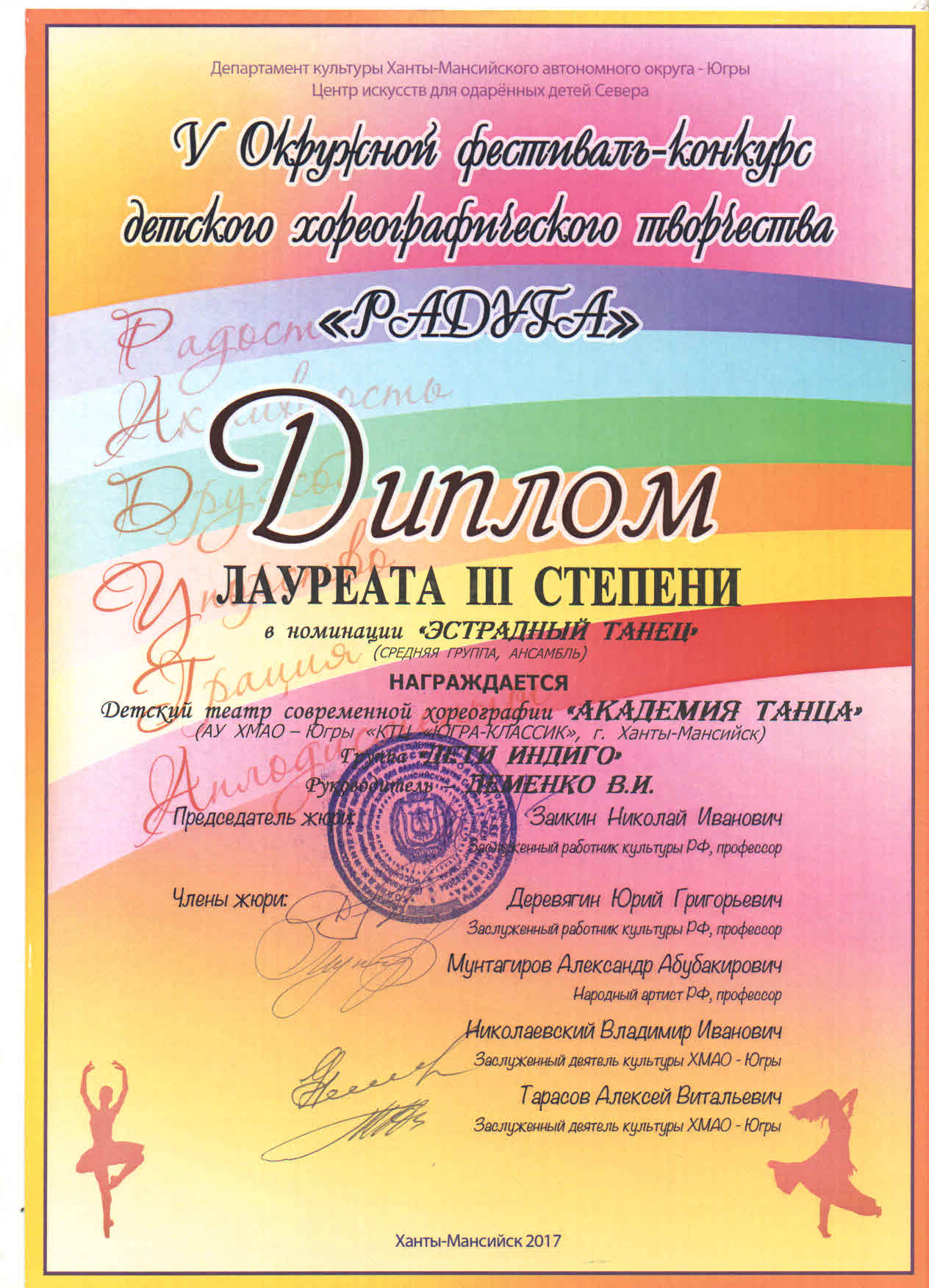 Театр «Академия танца» получил 4 диплома на 5-м окружном фестивале-конкурсе детского хореографического творчества «Радуга»